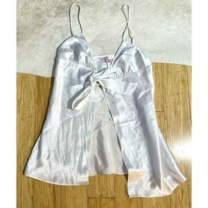 Victoria's Secret Women's White Satin Babygirl Vintage Top Front Tie‎ White Sz M